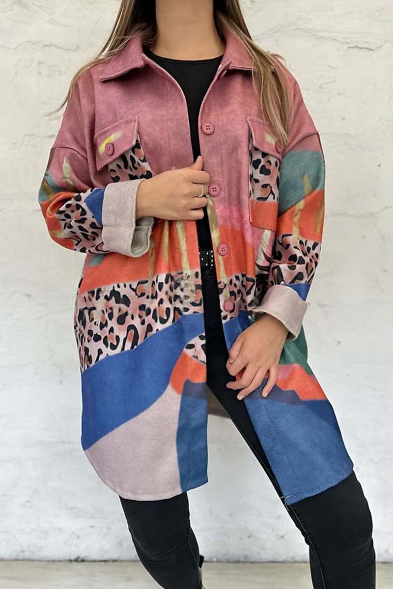 Women's Irregular Printed Lapel Long Sleeve Jacket